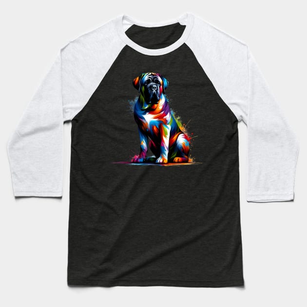 Bold and Powerful Mastiff in Splash Art Style Baseball T-Shirt by ArtRUs